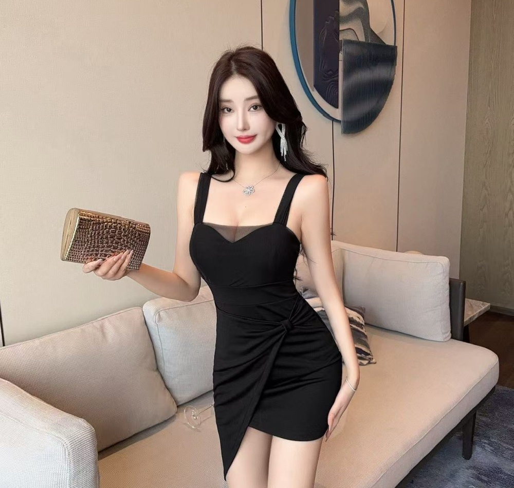 Splice irregular low-cut package hip tight bottoming dress