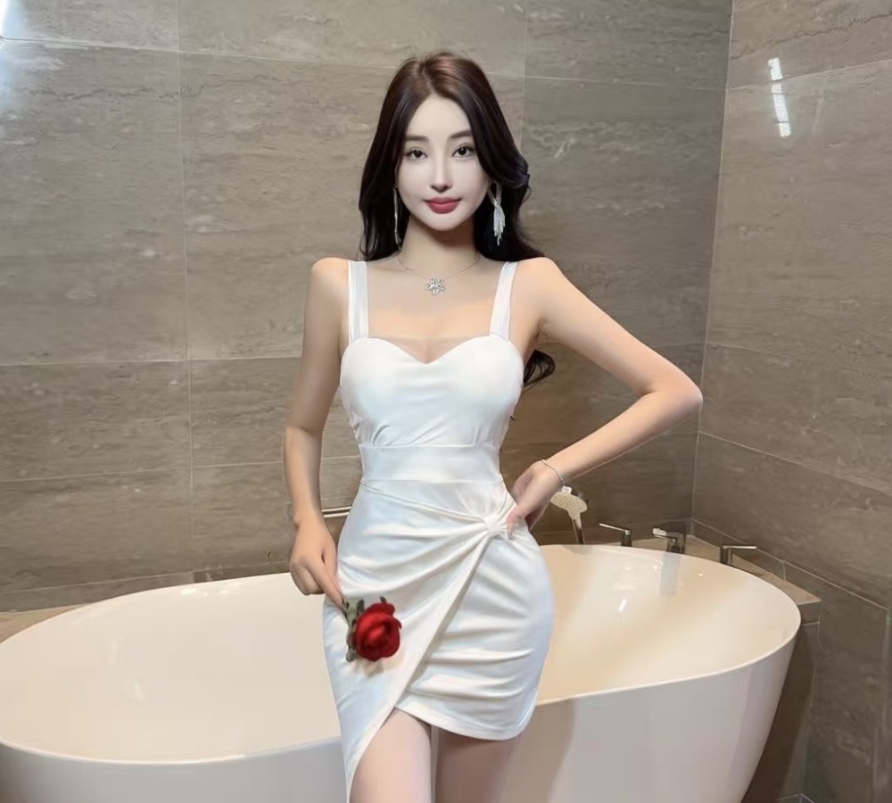 Splice irregular low-cut package hip tight bottoming dress