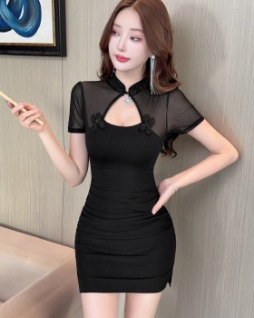 Bottoming short sexy splice short sleeve gauze dress
