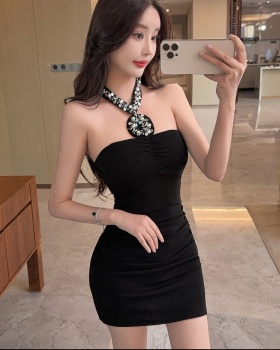 Halter low-cut tight short package hip strapless dress