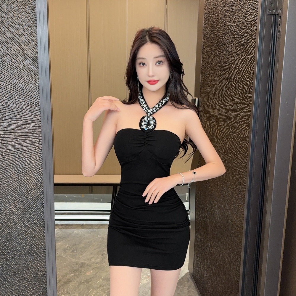 Halter low-cut tight short package hip strapless dress