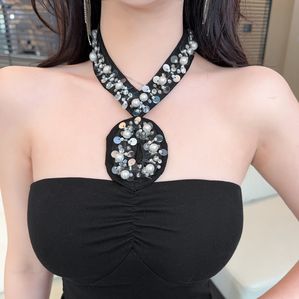 Halter low-cut tight short package hip strapless dress