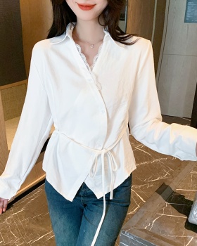 Splice V-neck shirt long sleeve small shirt for women