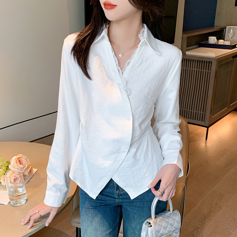Splice V-neck shirt long sleeve small shirt for women
