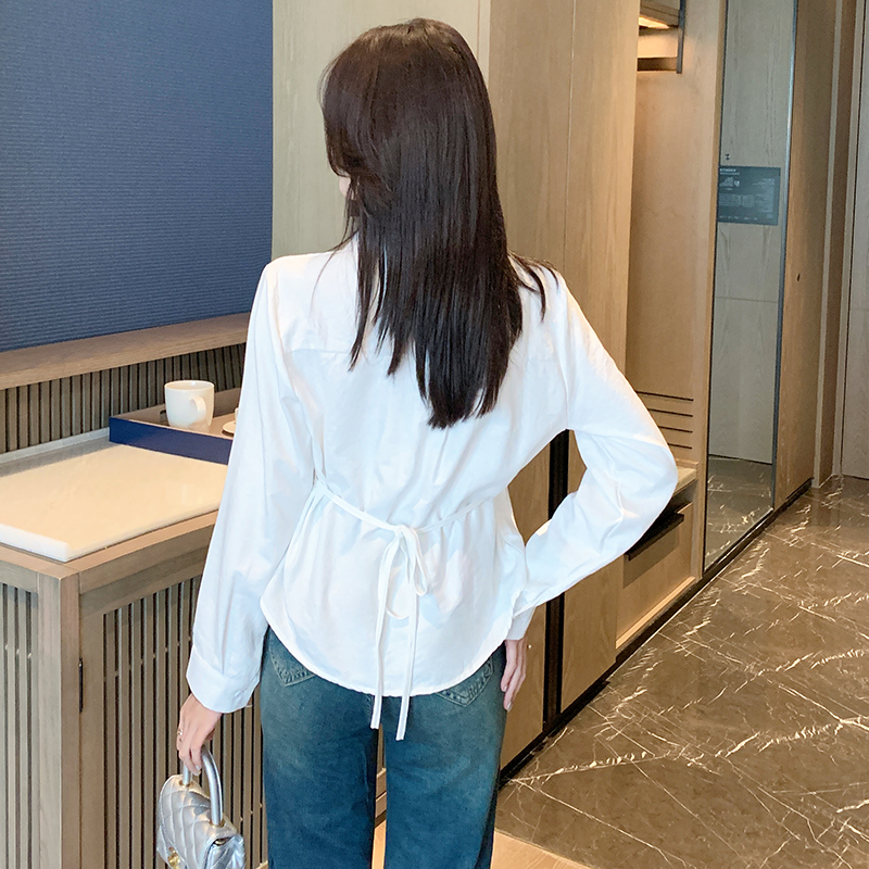 Splice V-neck shirt long sleeve small shirt for women