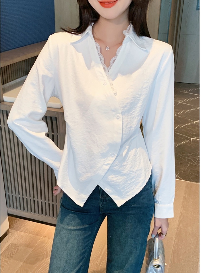 Splice V-neck shirt long sleeve small shirt for women