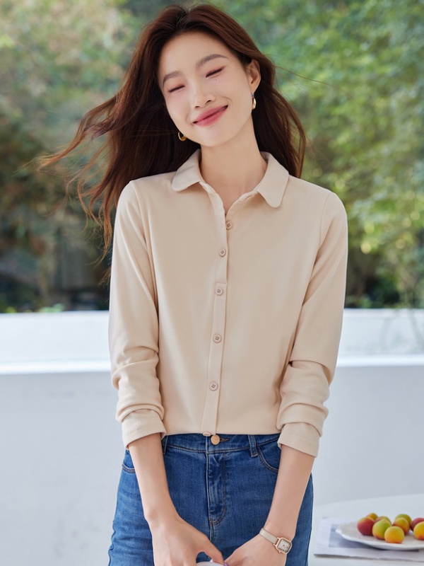 All-match autumn bottoming shirt slim lapel tops