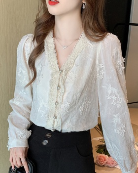 V-neck spring small shirt embroidered shirt for women