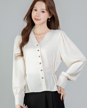 Spring all-match shirt oblique buckle tops for women