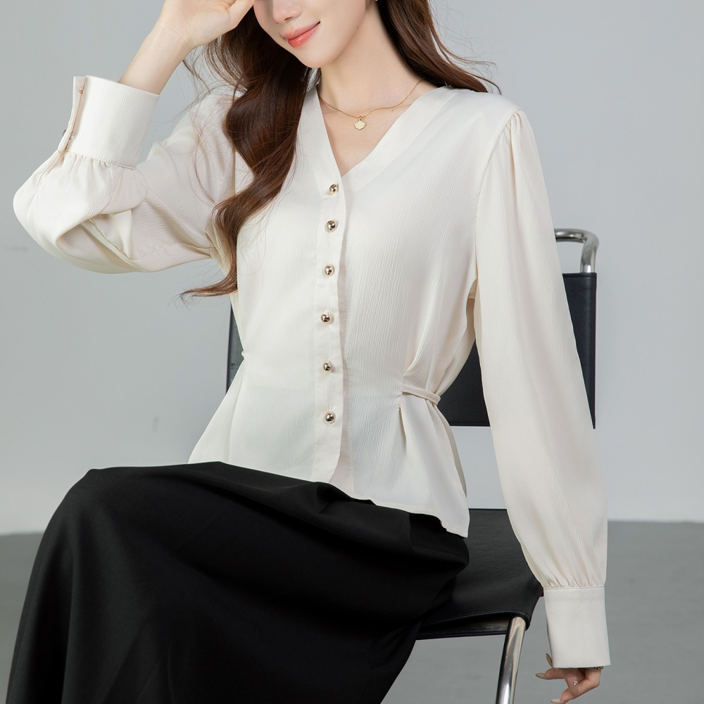 Spring all-match shirt oblique buckle tops for women