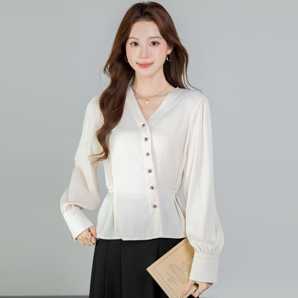 Spring all-match shirt oblique buckle tops for women