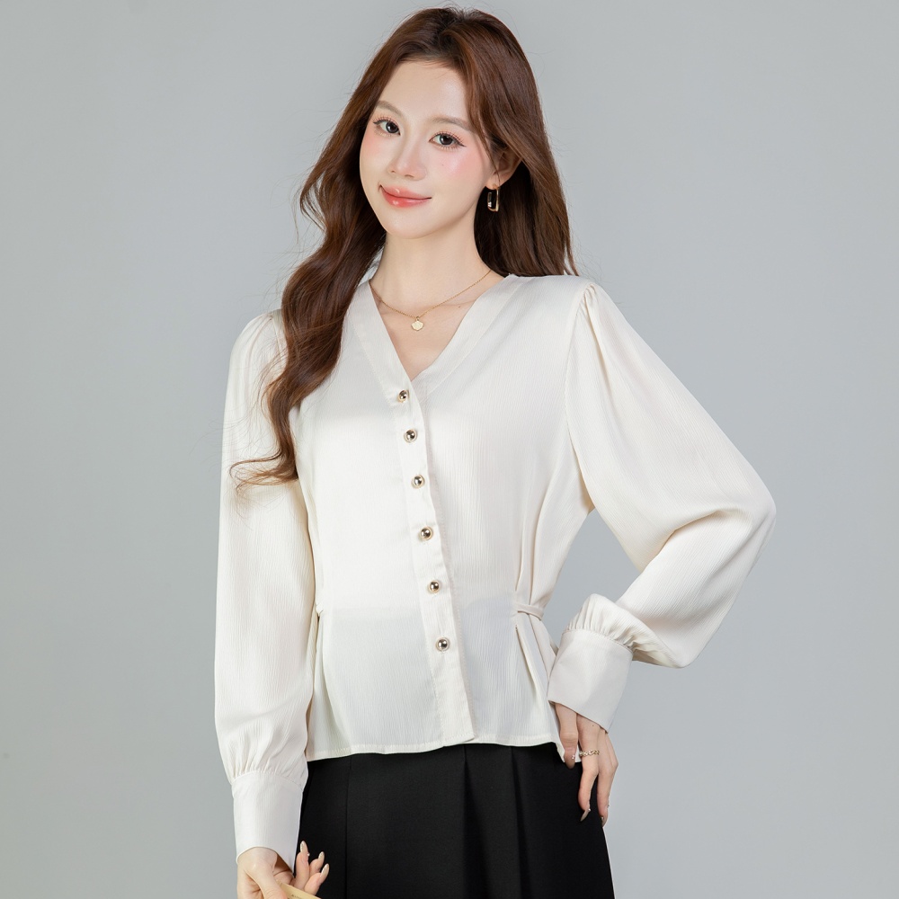 Spring all-match shirt oblique buckle tops for women