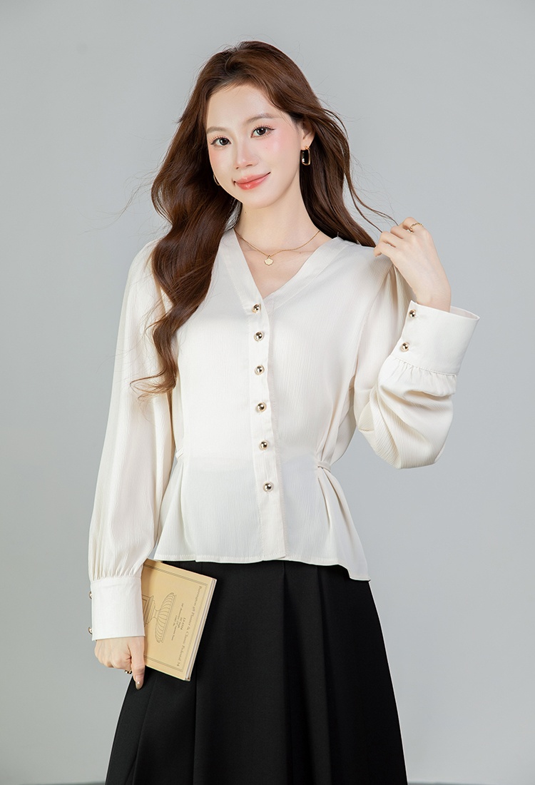 Spring all-match shirt oblique buckle tops for women