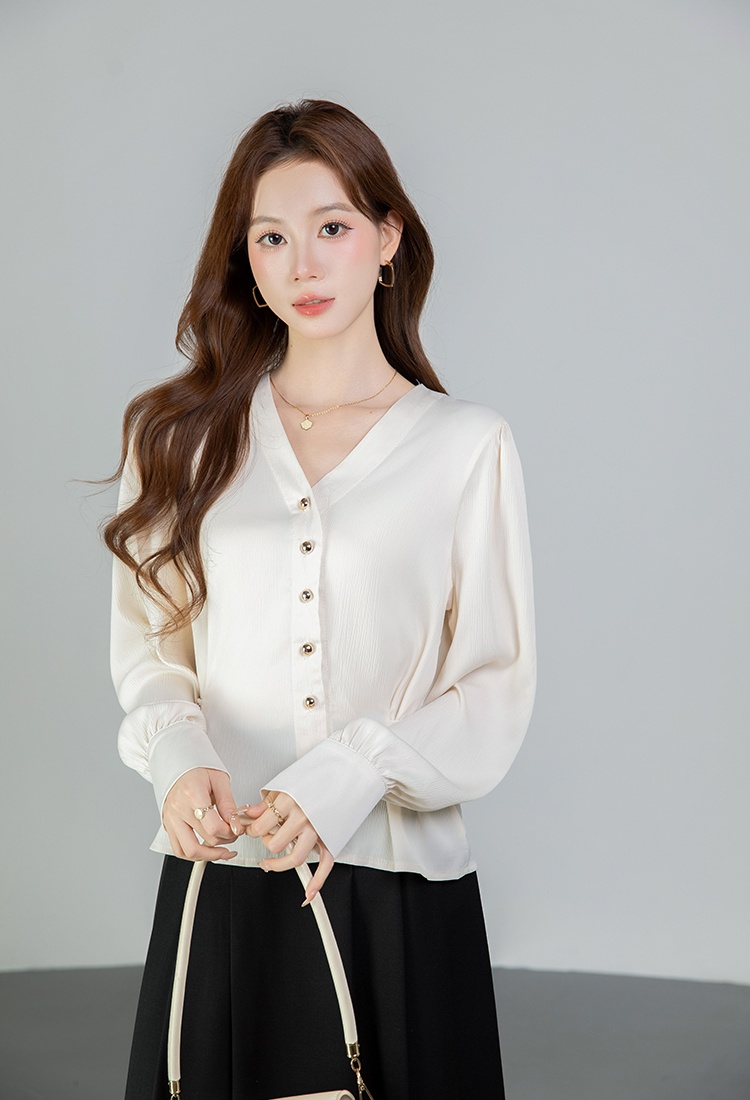 Spring all-match shirt oblique buckle tops for women