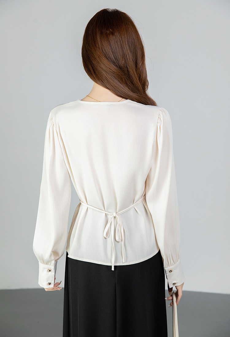 Spring all-match shirt oblique buckle tops for women