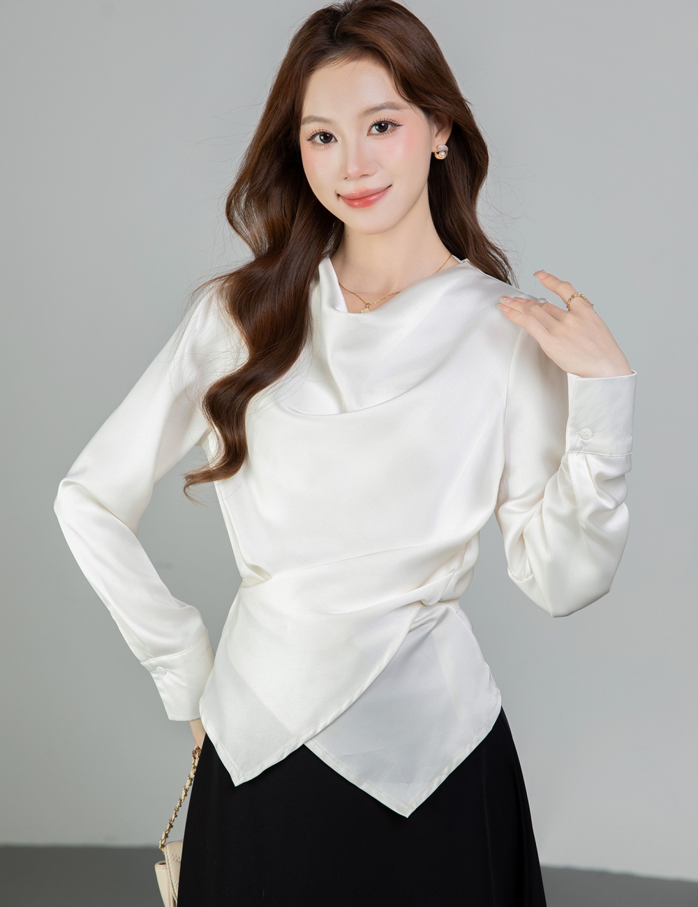 Spring all-match shirt round neck tops for women