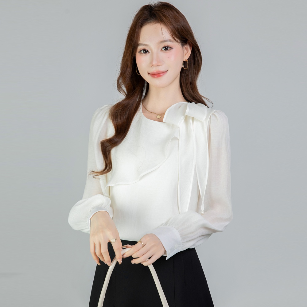 Bow chiffon streamer shirt for women