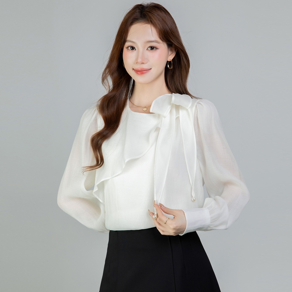 Bow chiffon streamer shirt for women