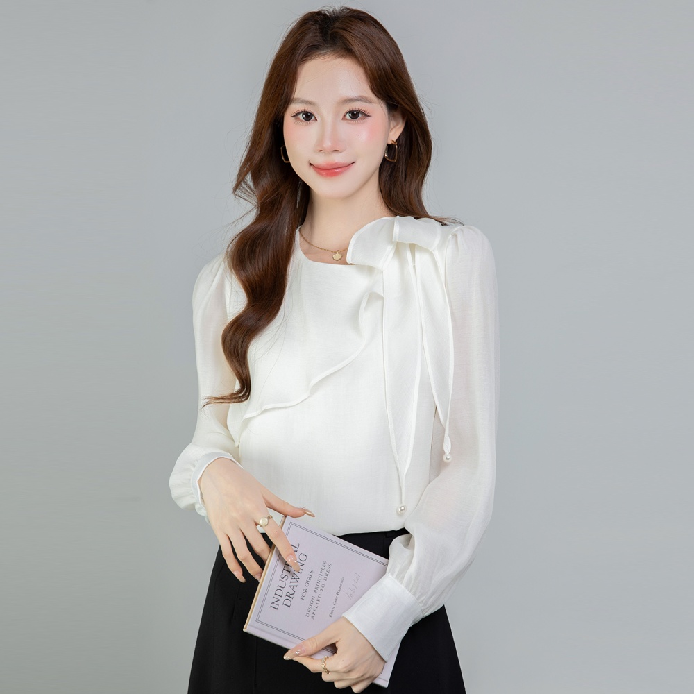 Bow chiffon streamer shirt for women