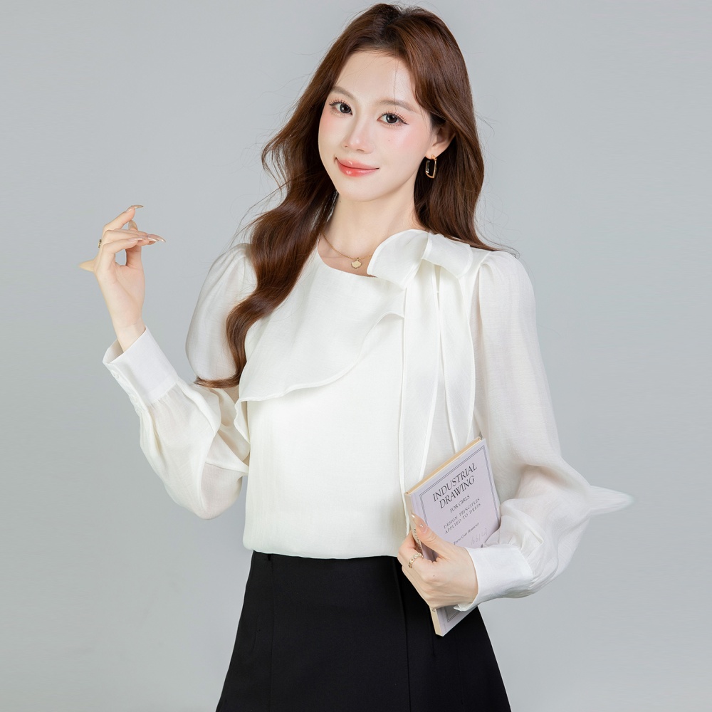Bow chiffon streamer shirt for women