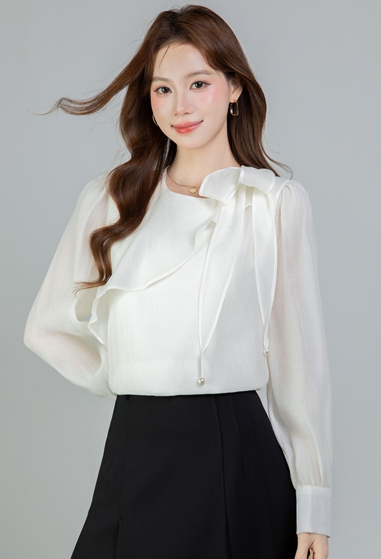 Bow chiffon streamer shirt for women