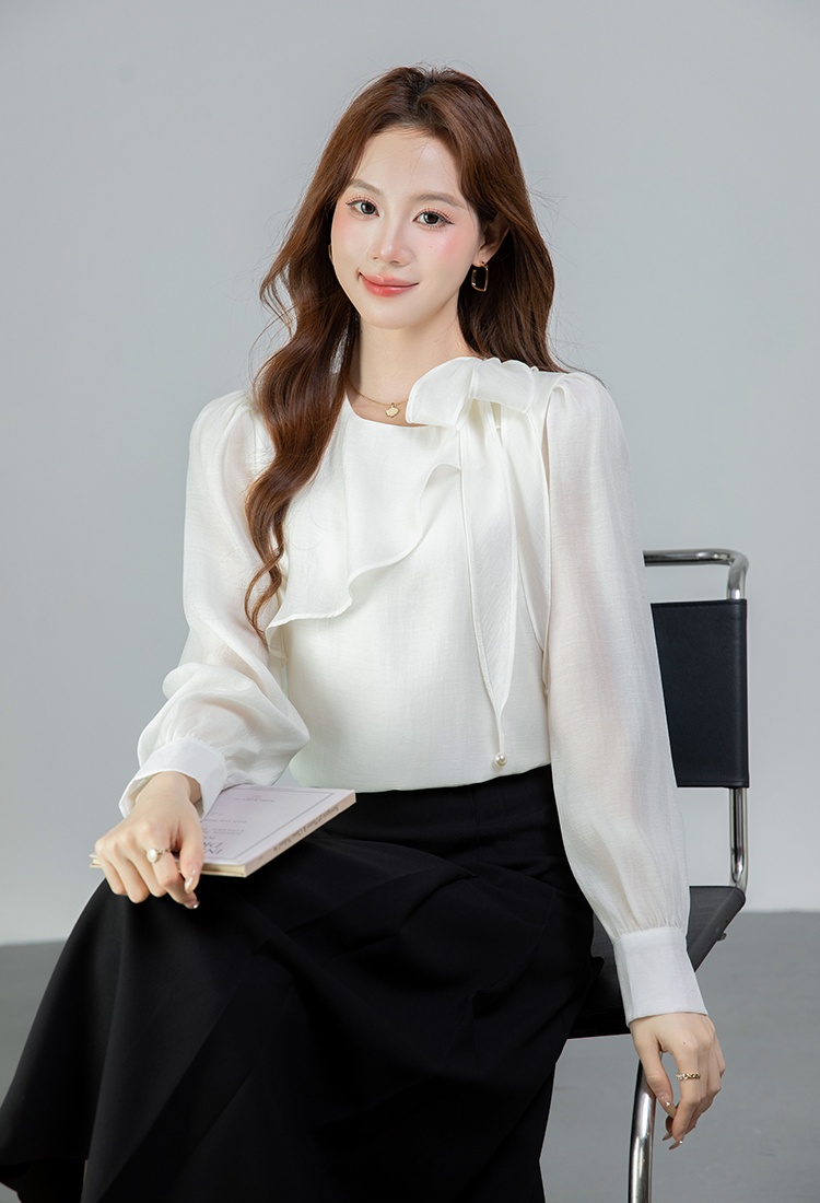 Bow chiffon streamer shirt for women