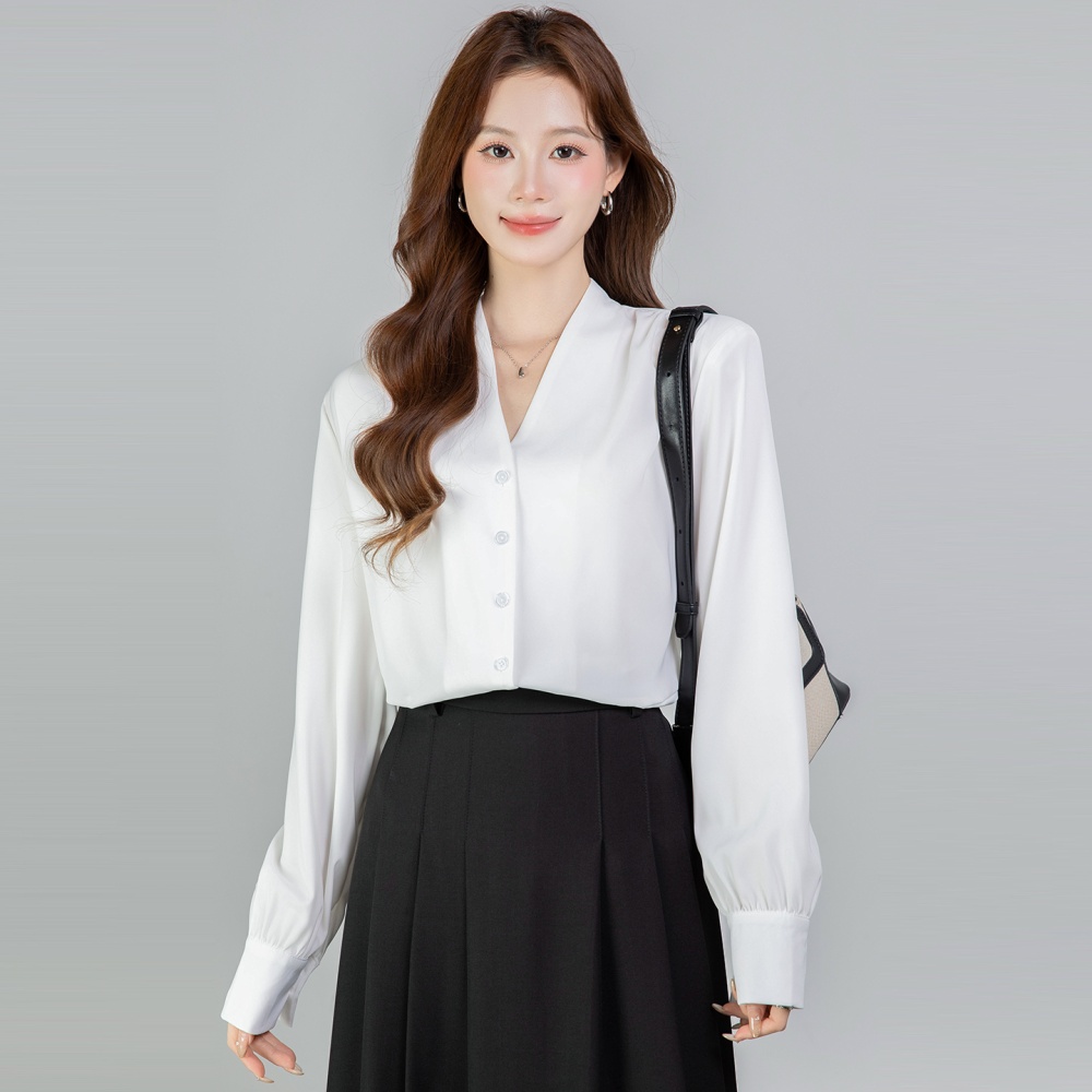 Single-breasted all-match shirt spring long sleeve tops