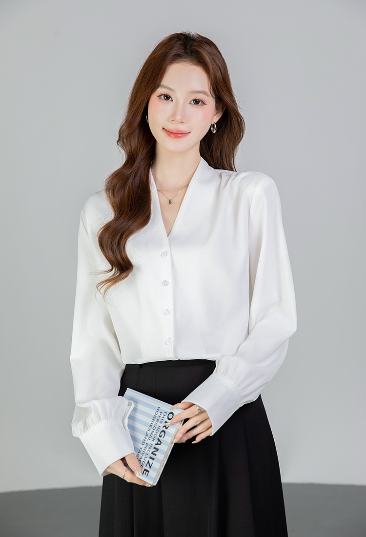 Single-breasted all-match shirt spring long sleeve tops