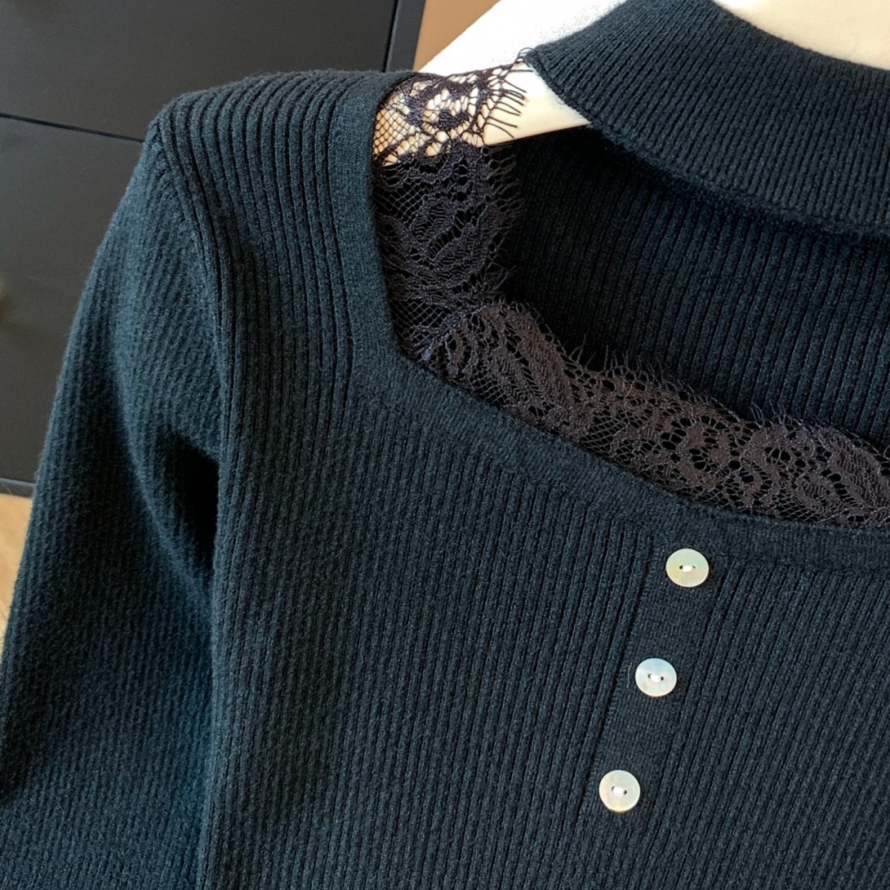 Autumn and winter enticement tops square collar sweater