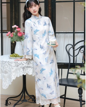Butterfly big sleeve cheongsam printing light dress