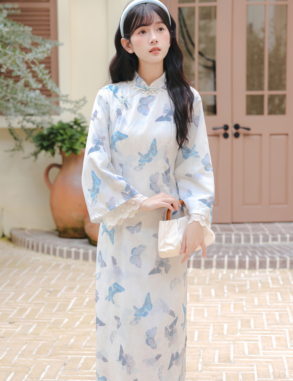 Butterfly big sleeve cheongsam printing light dress