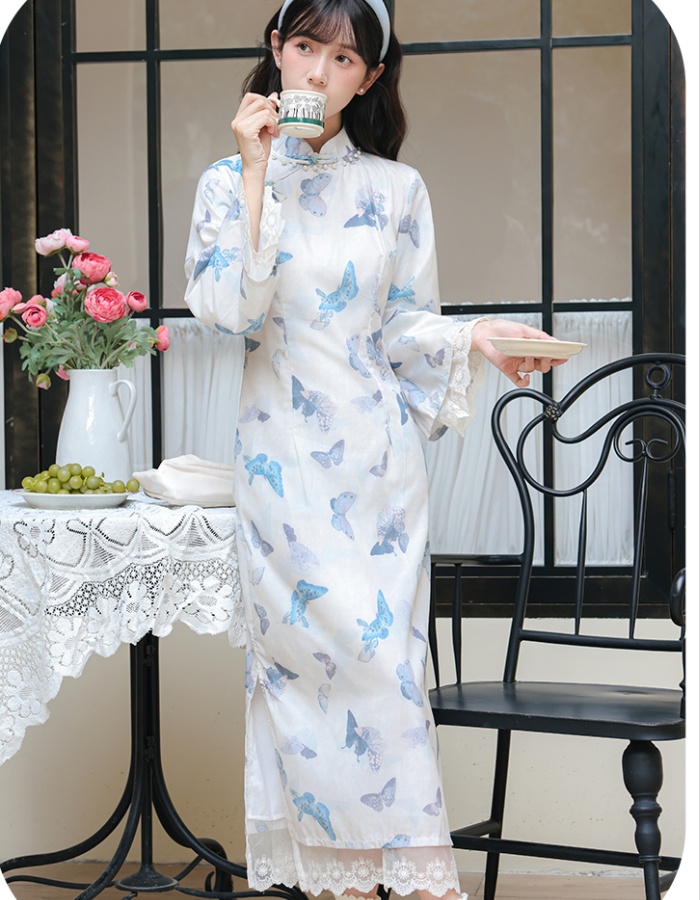 Butterfly big sleeve cheongsam printing light dress