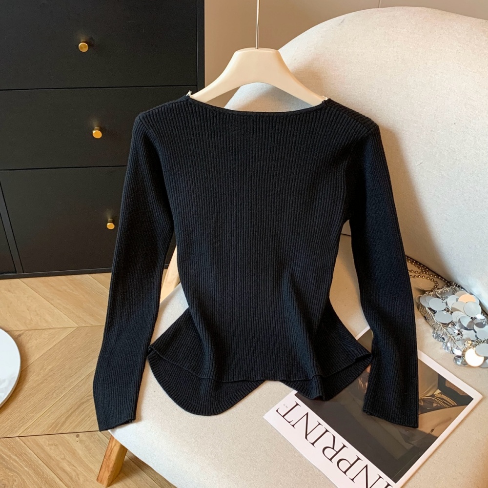 Slim cross winter tops V-neck bow lace sweater for women