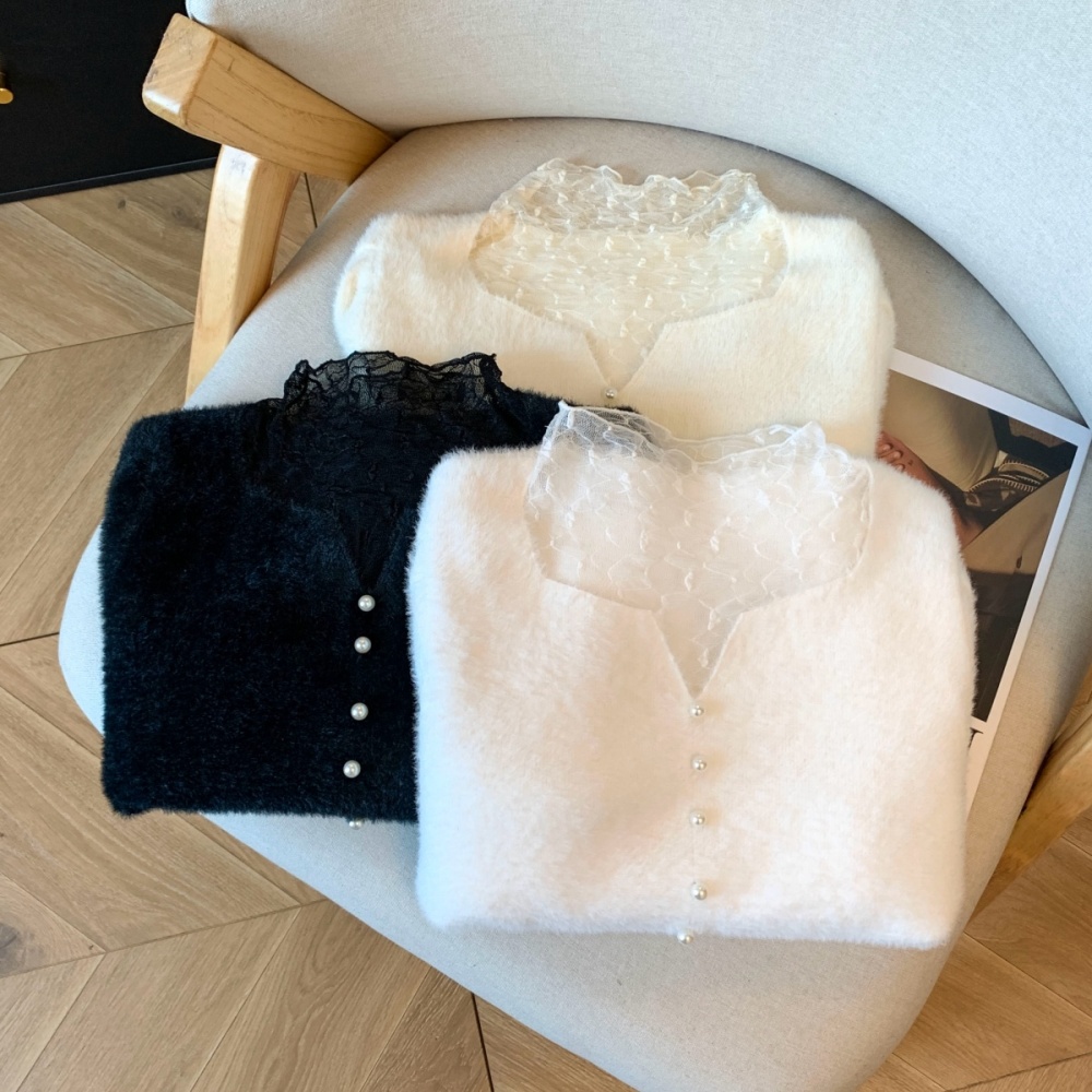 Lace sweet bottoming shirt splice sweater