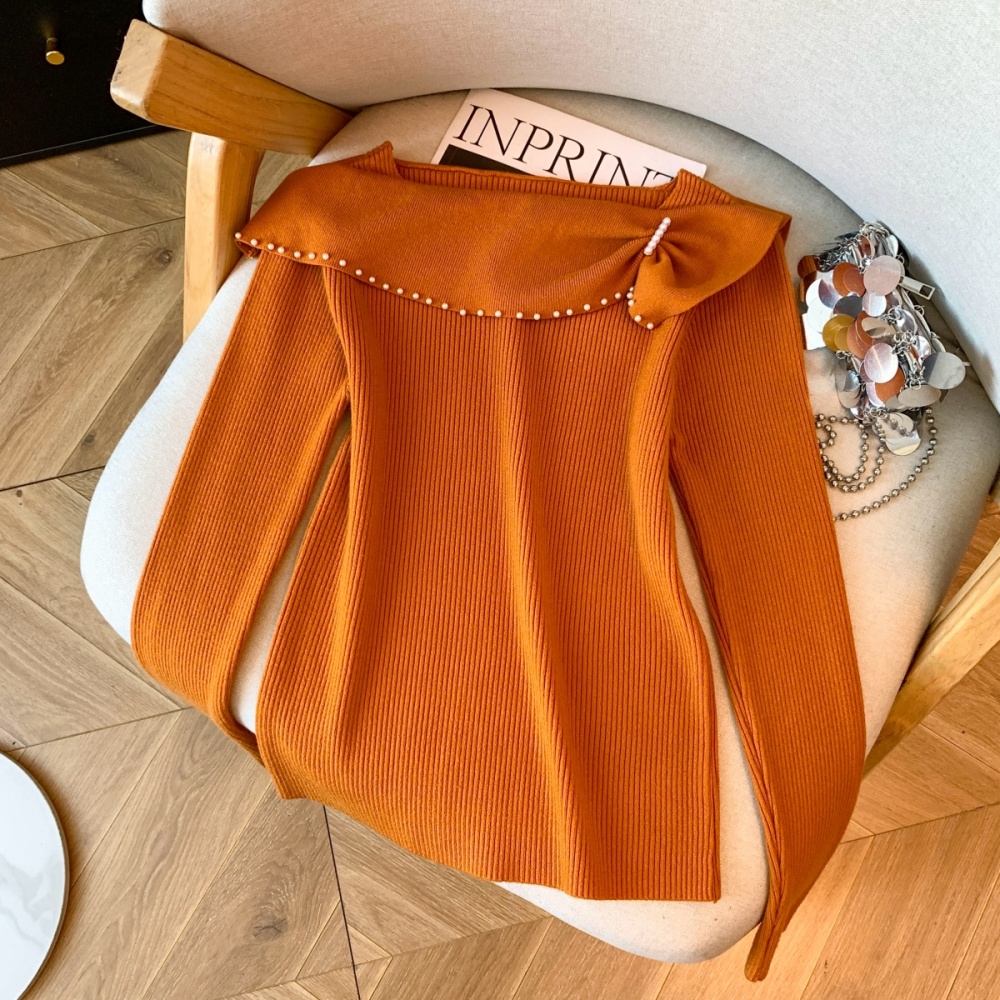 Loose horizontal collar show young tender winter pure sweater