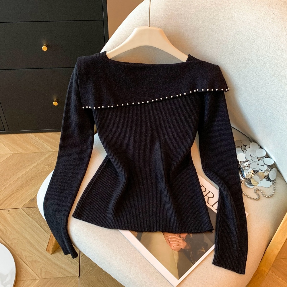 Loose horizontal collar show young tender winter pure sweater