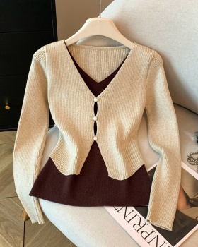 Long sleeve Casual Pseudo-two tops slim mixed colors sweater