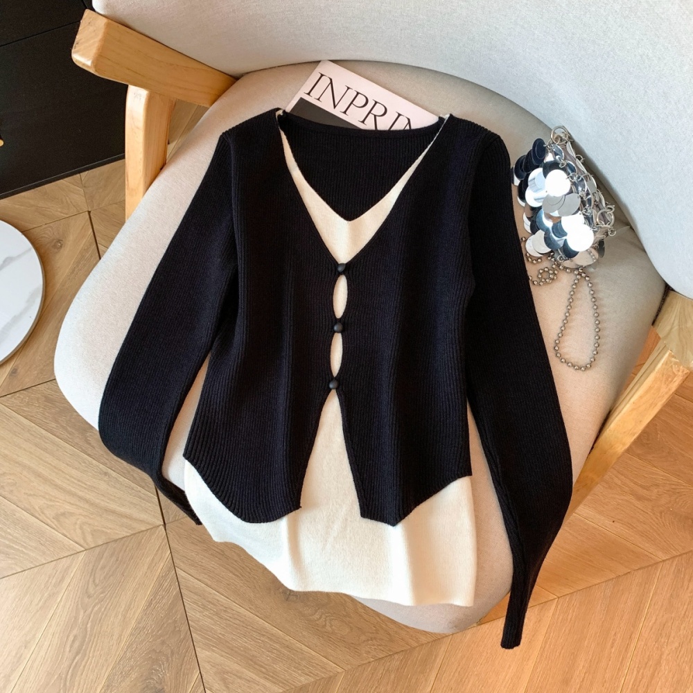 Long sleeve Casual Pseudo-two tops slim mixed colors sweater