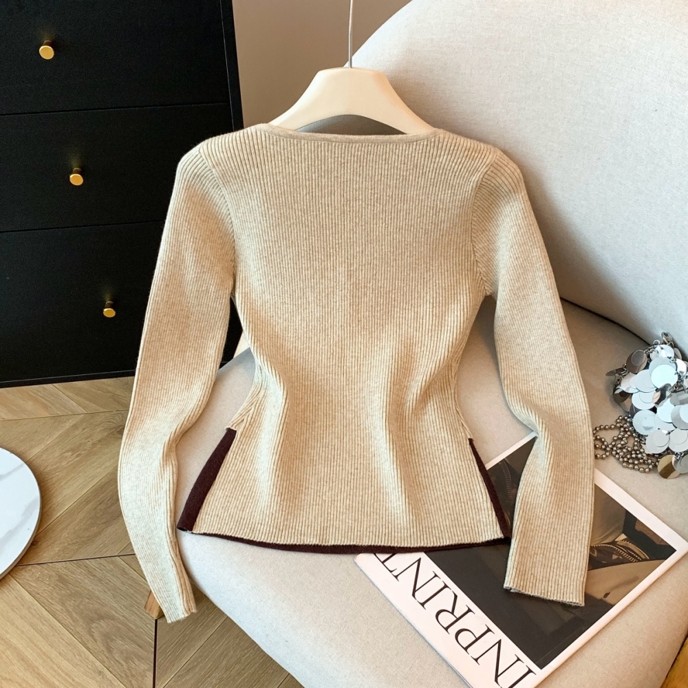 Long sleeve Casual Pseudo-two tops slim mixed colors sweater