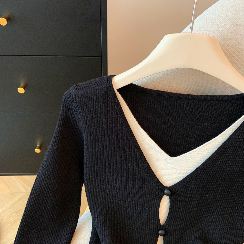 Long sleeve Casual Pseudo-two tops slim mixed colors sweater