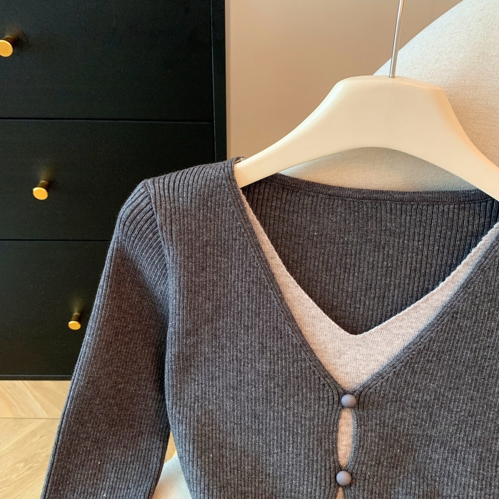 Long sleeve Casual Pseudo-two tops slim mixed colors sweater