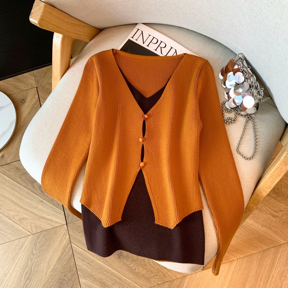 Long sleeve Casual Pseudo-two tops slim mixed colors sweater