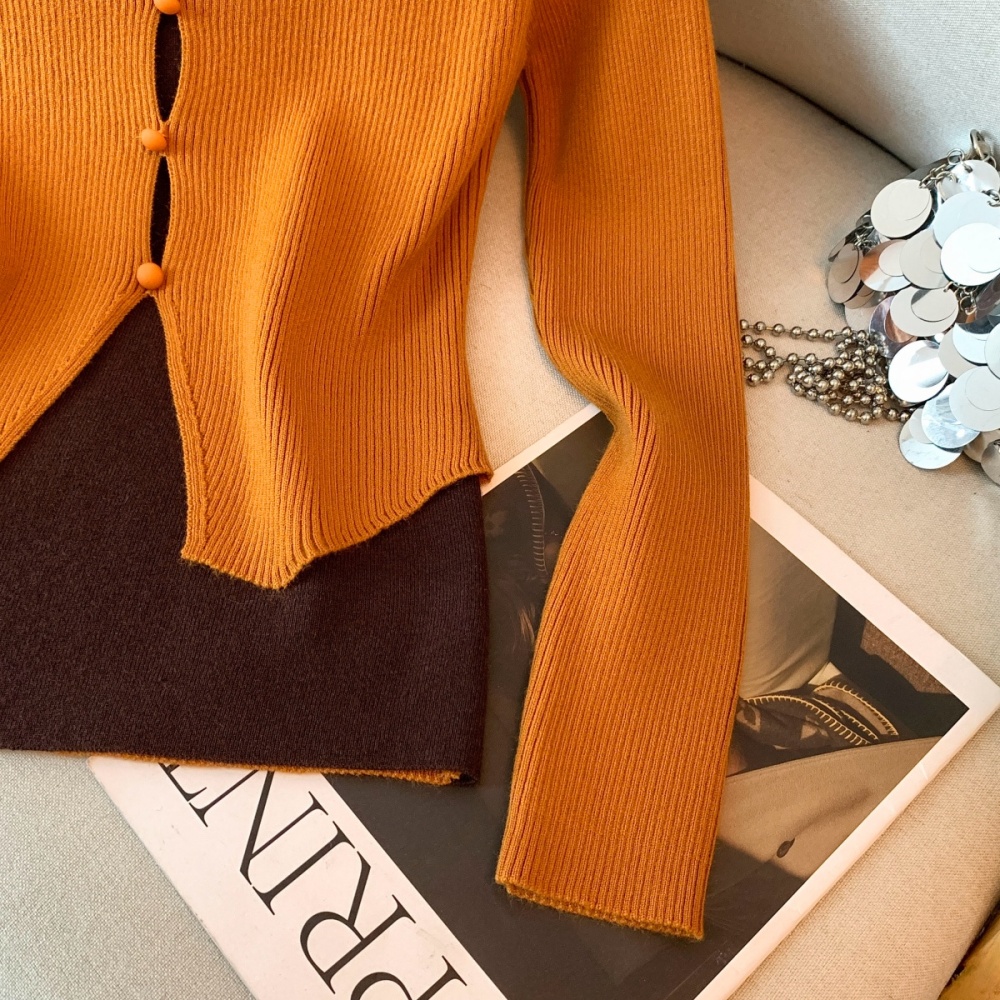 Long sleeve Casual Pseudo-two tops slim mixed colors sweater