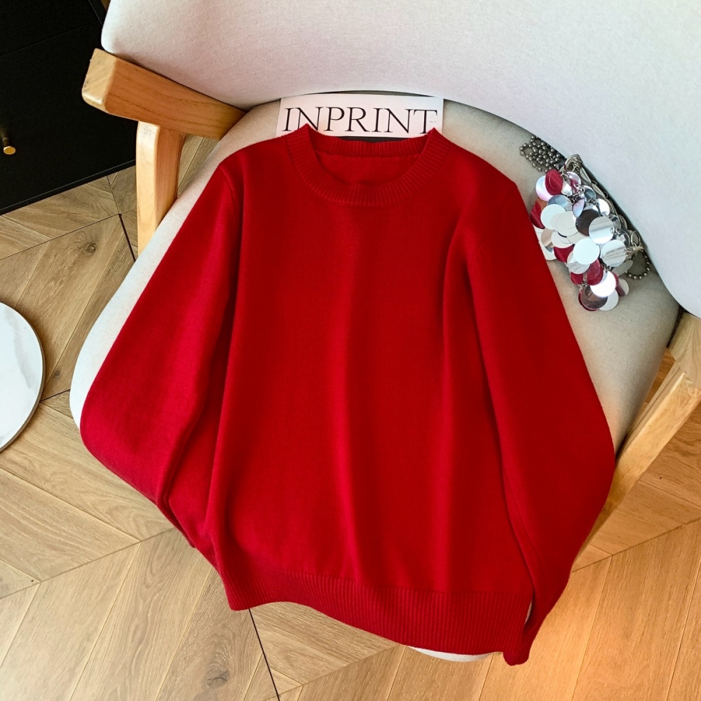 Winter round neck simple sweater Casual long sleeve wool cap