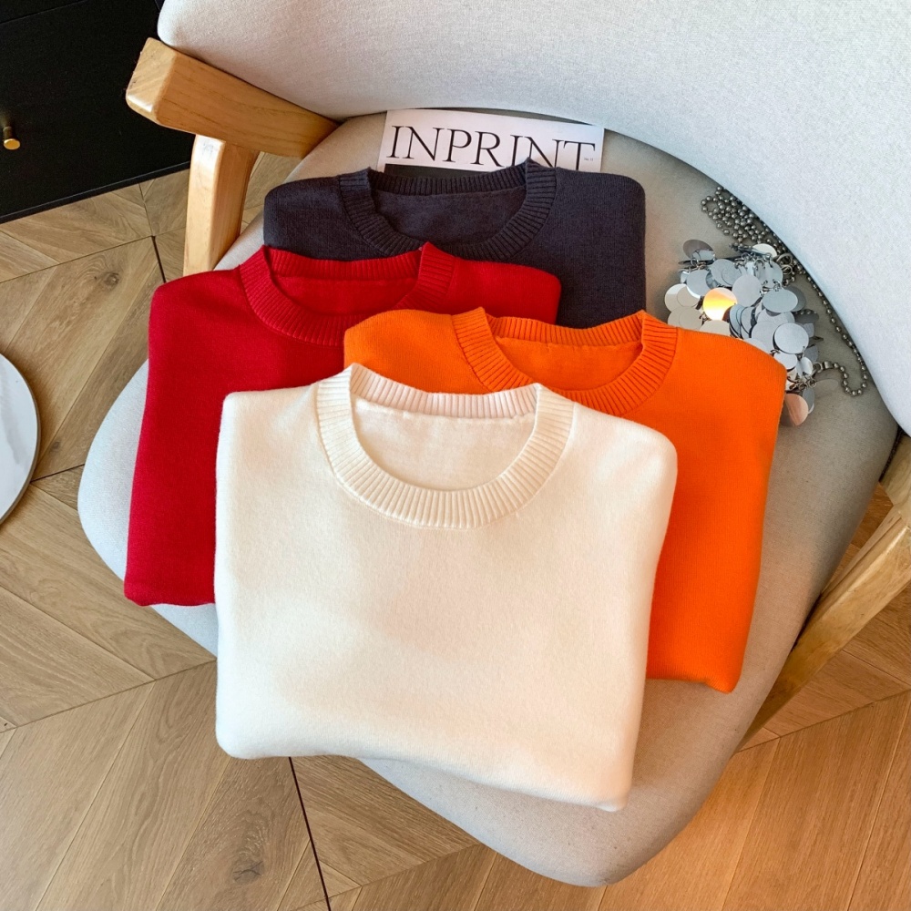 Winter round neck simple sweater Casual long sleeve wool cap