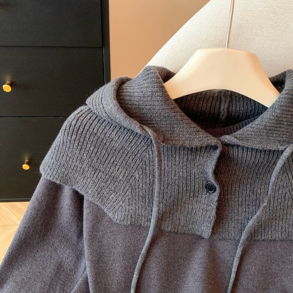 Winter round neck simple sweater Casual long sleeve wool cap
