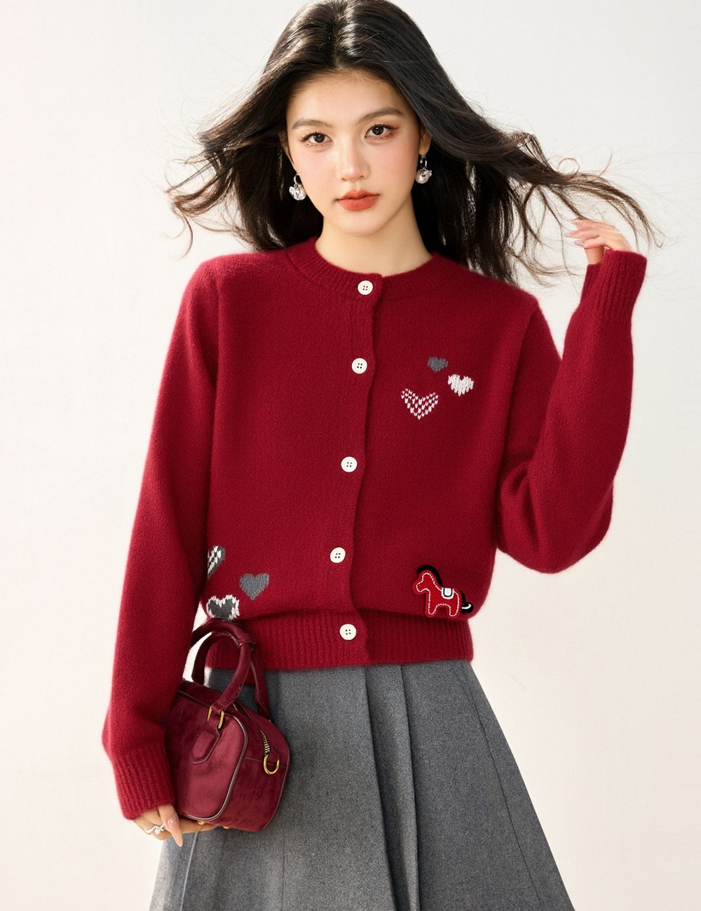Embroidery knitted tops lazy winter sweater for women