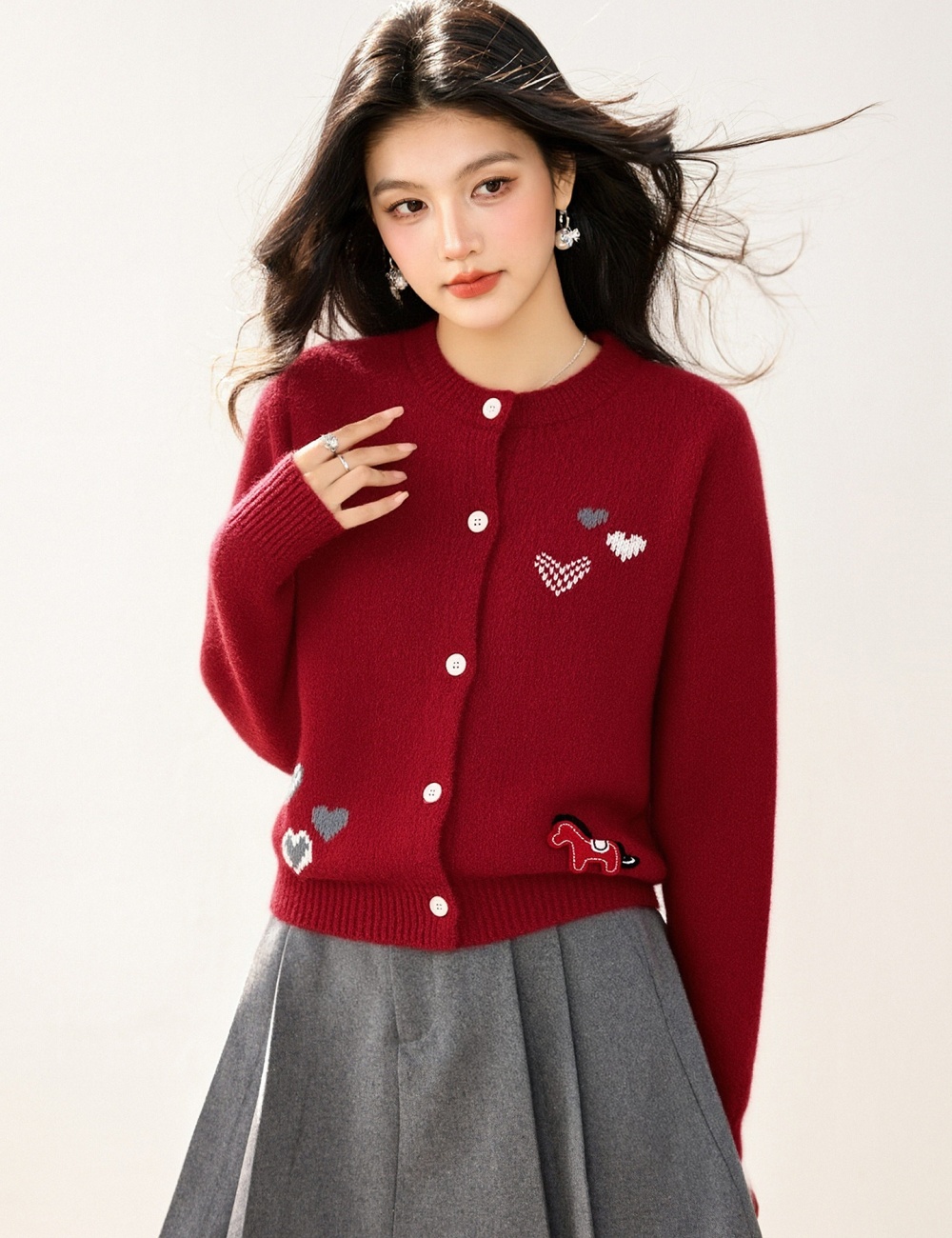 Embroidery knitted tops lazy winter sweater for women