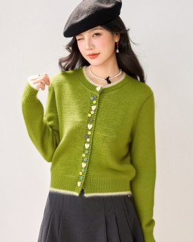 Round neck Casual tops spring buckle cardigan for women