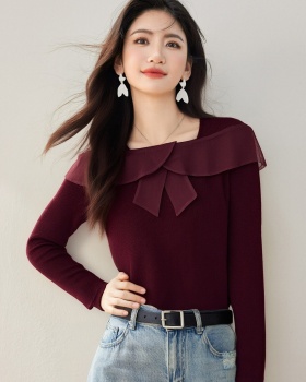 Bow all-match spring shirts tender slim pullover tops